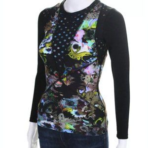 CYNTHIA ROWLEY BLACK LONG SLEEVE ABSTRACT PRINT